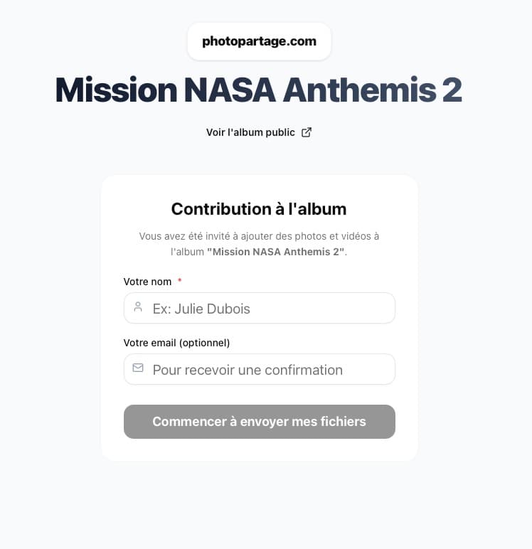 Page de contribution collaborative avec nom et email